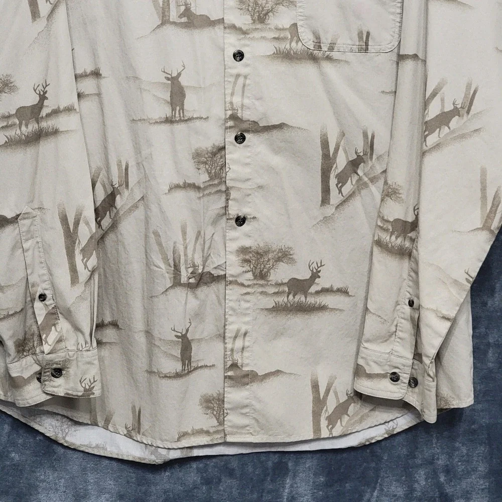 Columbia Button Down Shirt Men XL Tan Deer Elk Nature Print Long Sleeve Cabin - Picture 4 of 13